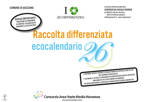 Eco-calendario raccolta differenziata anno 2026